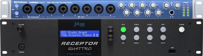 RECEPTOR TRIO/QU4TTRO: the Ultimate Synth / Sampler -
Play VST plug-ins LIVE with the RECEPTOR QU4TTRO <sup>tm</sup> Hardware plug-in Player.